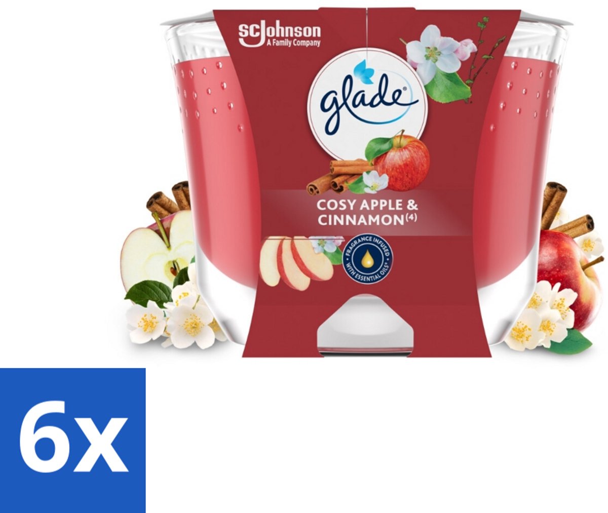 6 x Glade - Geurkaars Appel Kaneel - 100% Raapzaadwas - 204 g - Geurkaars - Vegan - Appelgeur - Kaneelgeur - Natuurlijke Geur