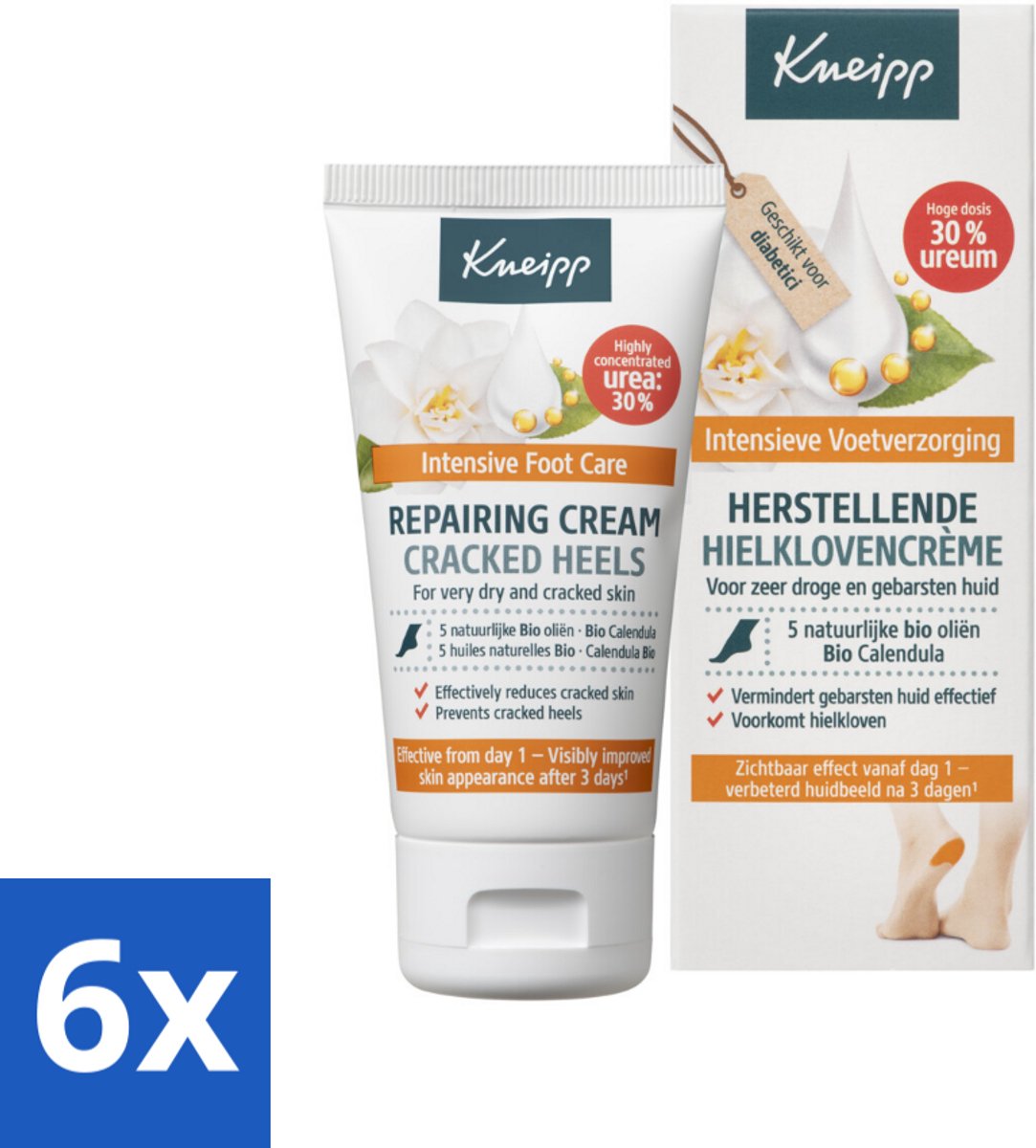 6 x Kneipp - Hielklovencrème - 30 % ureum - Geschikt voor diabetici - 50 ml - Hielkloven Crème - Droge Hielen - Eeltvermindering - Ureum Crème - Voetverzorging