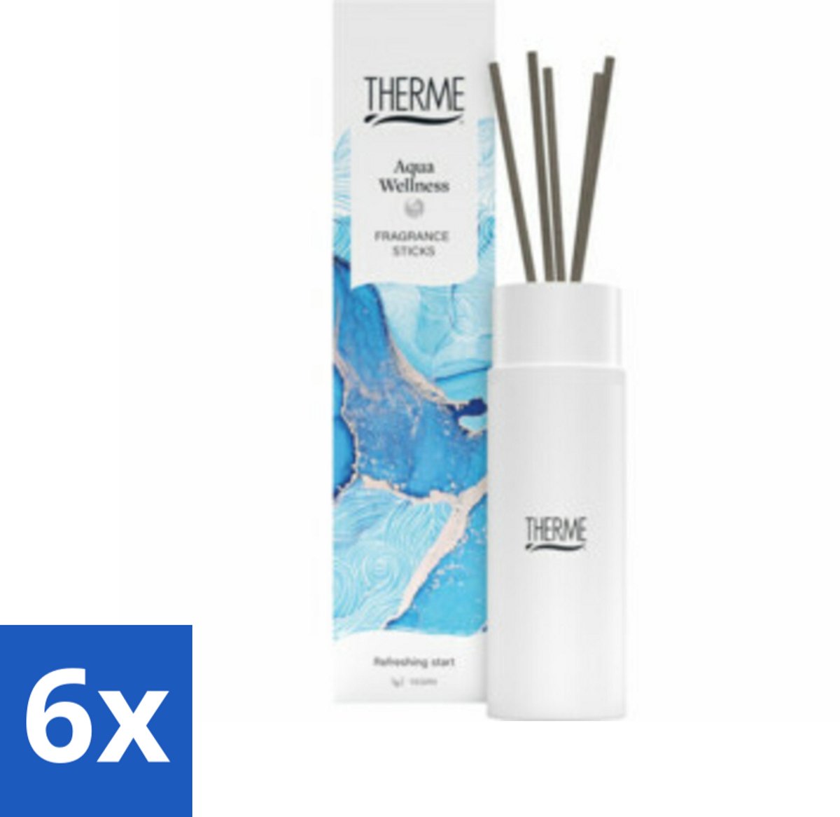 6 x Therme - Aqua Wellness - Geurstokjes - Langdurige Geur - Aromatisch - 100ml - Geurstokjes - Geur - Wellness - Aromatisch - Oceaan