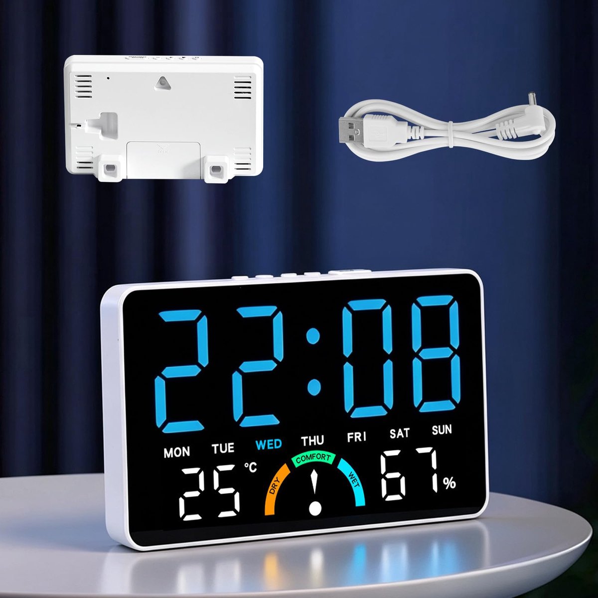 Digitale wandklok met alarm - 16 x 10 cm - temperatuur en datum - perfect voor slaapkamer of kantoor - ShopVlot