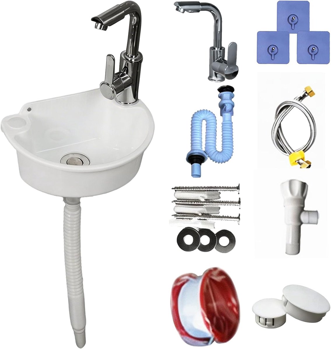 Plastic wastafelset met kraan - wandmontage - halfcirkelvormig - ideaal voor badkamer en tuin - ShopVlot