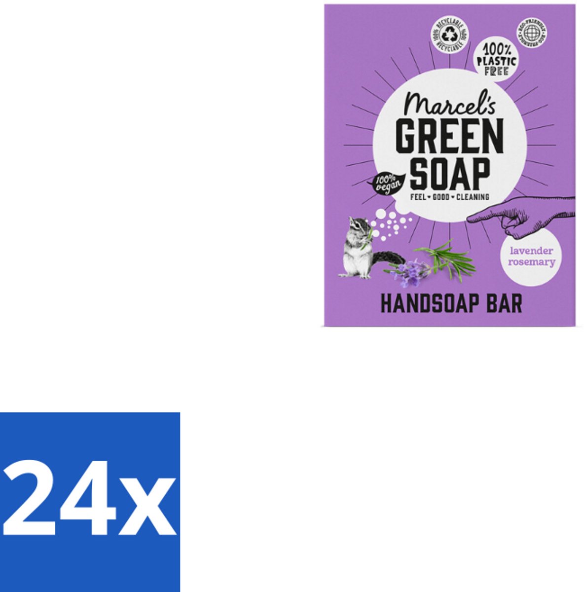 Marcel's Green Soap - Handzeep Bar - Lavendel & Rozemarijn - Zachte verzorging - 90 gr - Voordeelverpakking - 24 stuks
