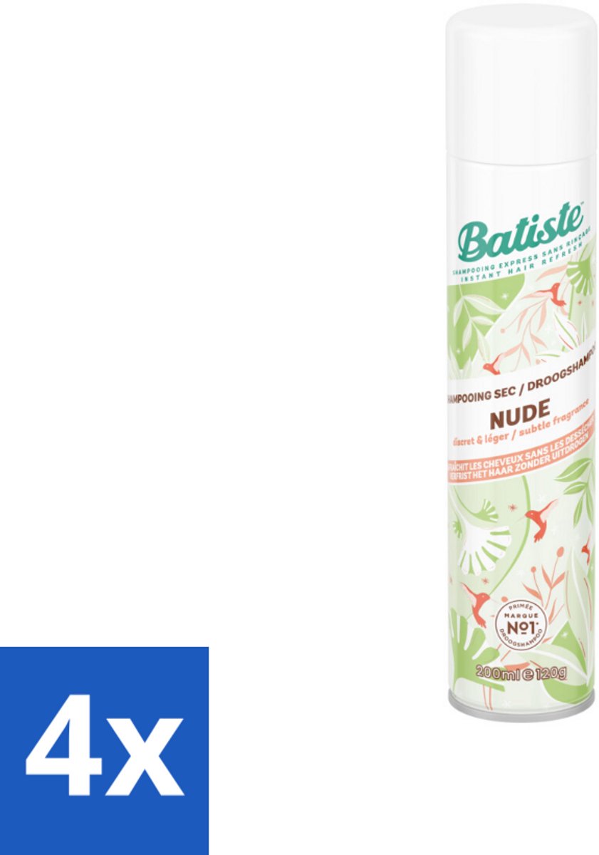 4 x Batiste - Nude - Droogshampoo - Frisse Look - Volume en Textuur - 200ml - Droogshampoo - Batiste - Nude - Fris Haar - Natuurlijke Droogshampoo