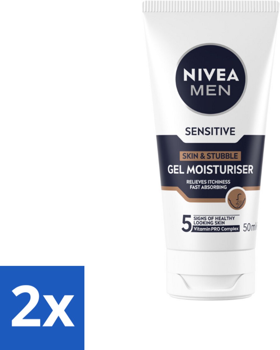 2 x NIVEA MEN - Sensitive - Gezichtsgel Huid & Stoppelbaard - 50 ml - Gevoelige Huid - Stoppelbaard Verzorging - Gezichtsgel - Huidhydratatie - Kalmering