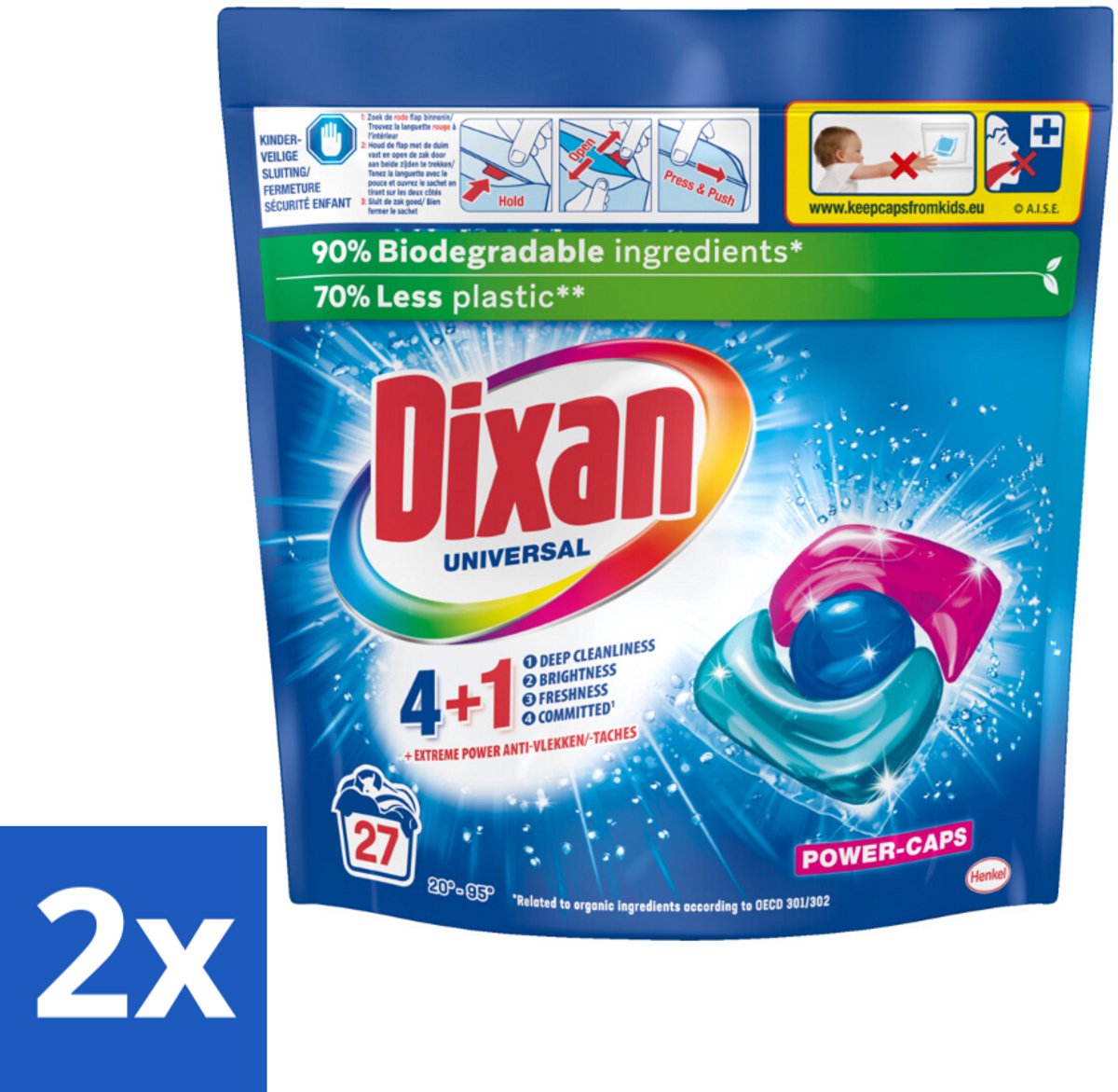 2 x Dixan - Wasmiddelcapsules - Universeel - 27 wasbeurten - Dixan Capsules - Wascapsules - Wasmiddel - Vlekkenverwijderaar - Wasverzorging