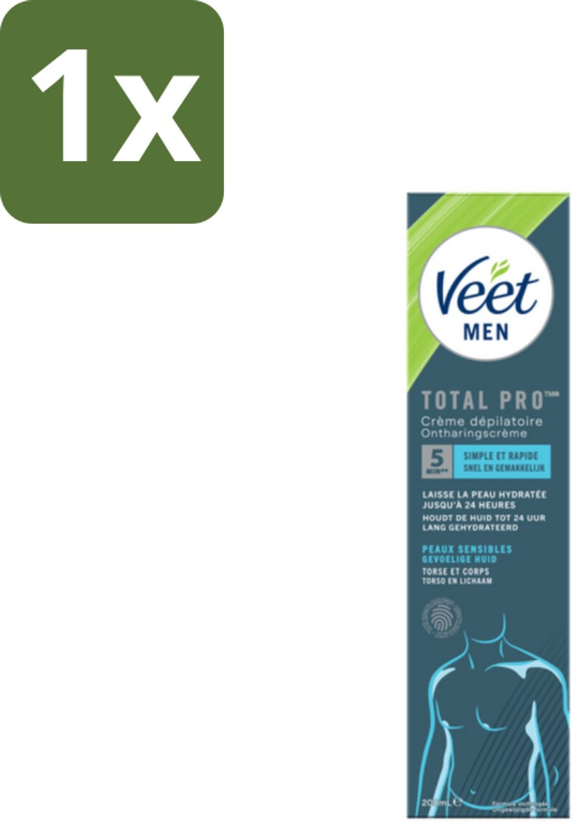 1 x Veet Men - Ontharingscrème - Gevoelige Huid - Milde Formule - 200 ml - Ontharingscrème Gevoelige Huid - Ontharingscrème Voor Mannen - Ontharingscrème Voor Gevoelige Huid - Ontharingscrème Voor Benen - Ontharingscrème Voor Rug