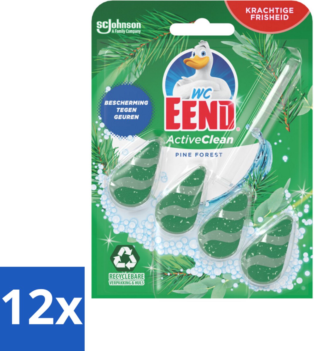 12 x WC Eend - Active Clean Pine Forest - Toiletblok - 1 Toiletblok - Toiletblok - Toilet Schoonmaak - Dennengeur - Wc Reiniger - Wc Fris