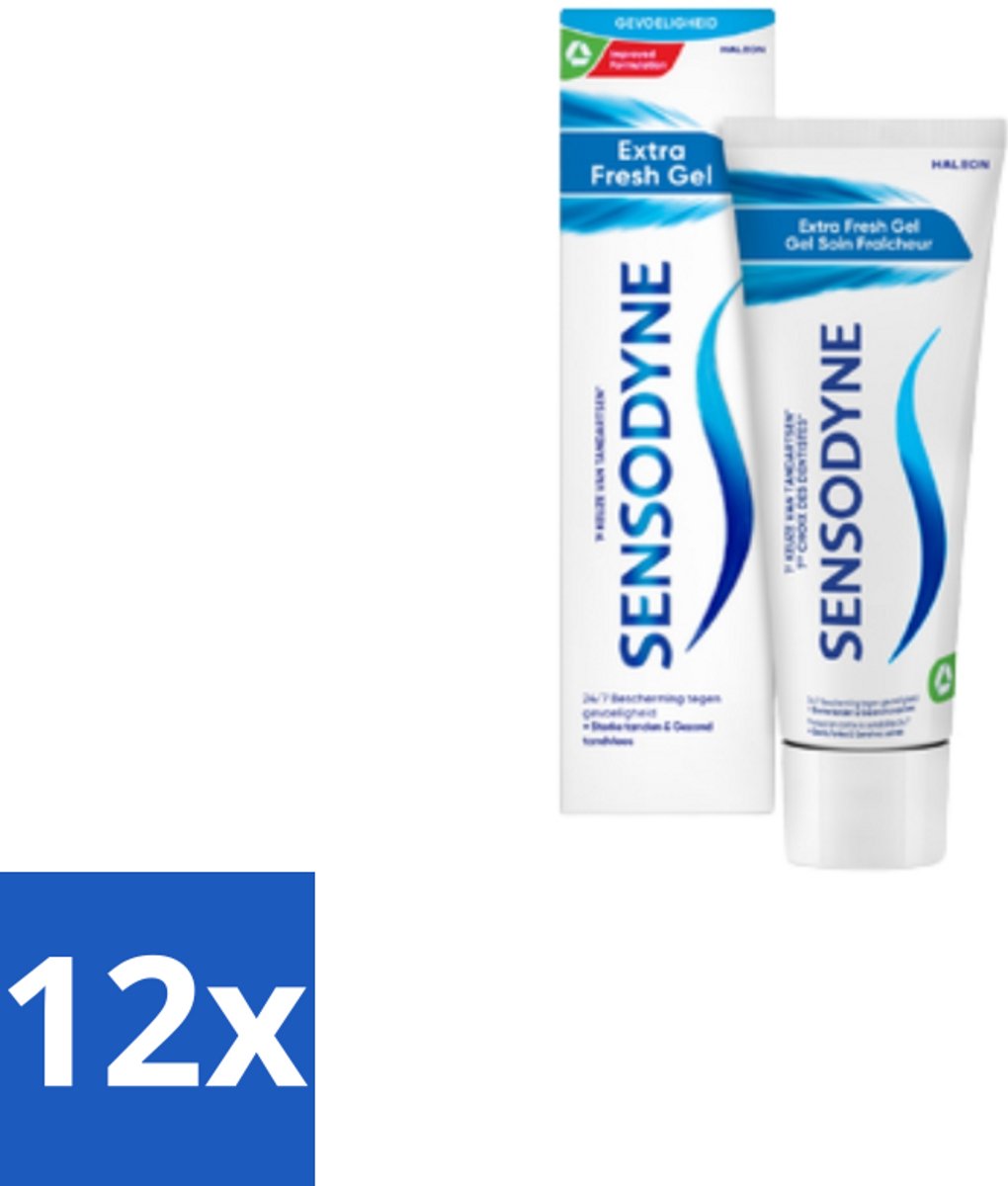 12 x Sensodyne - Tandpasta - Extra Fresh Gel - Verfrissend - 75 ml - Tandpasta Gevoelige Tanden - Sensodyne - Frisse Adem - Tandplak Verwijderen - Fluoride