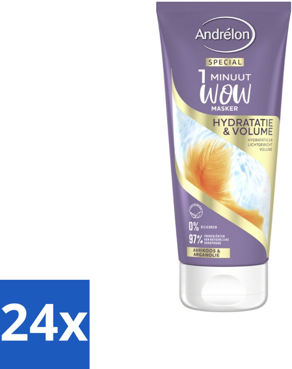 24 x Andrélon - WOW - 1 Minuut Masker - Hydratatie & Volume - 180 ml - Haar Masker - Hydraterend Masker - Volume Masker - Droog Haar - Fijn Haar