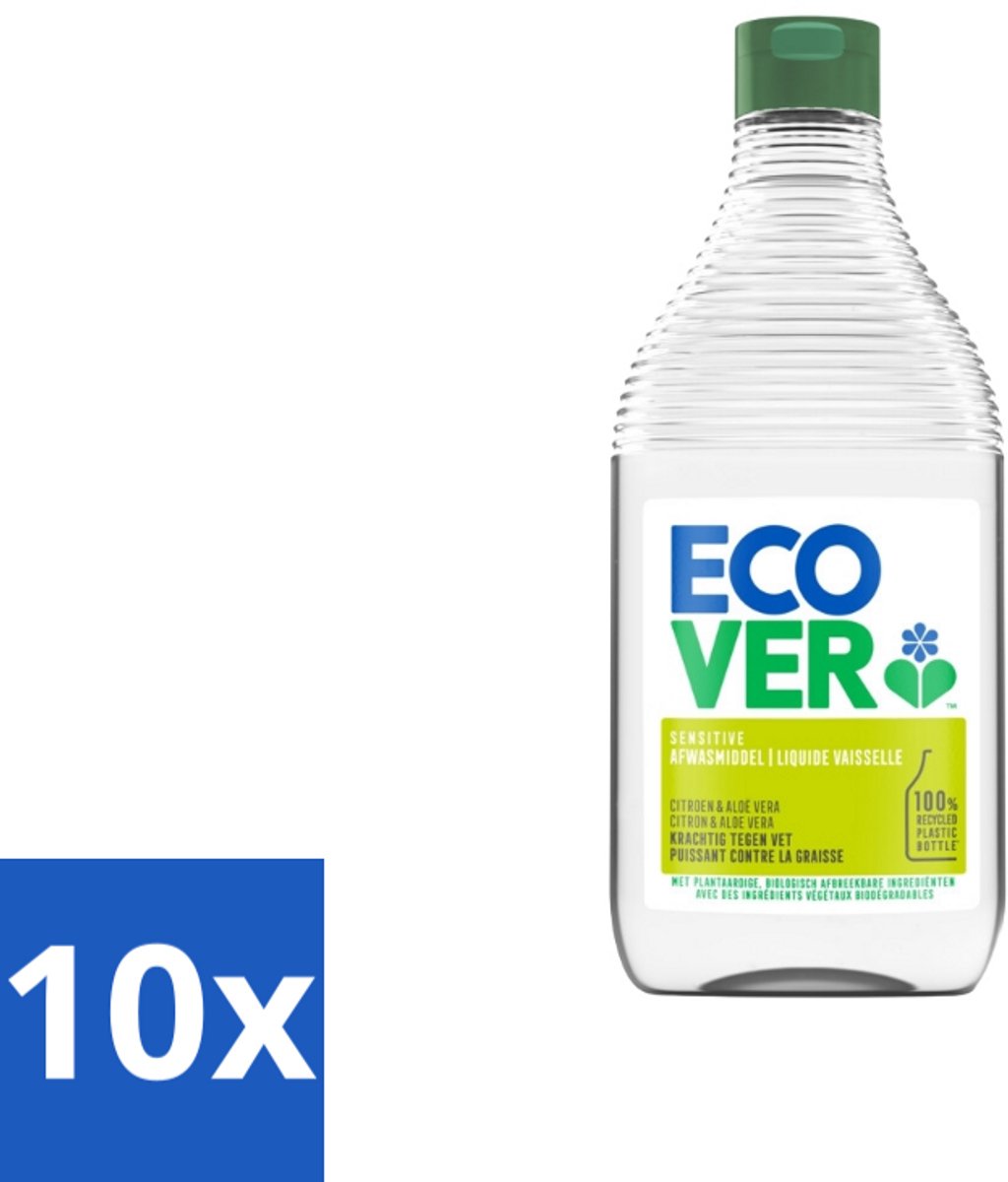 10 x Ecover - Afwasmiddel - Citroen & Aloë Vera - 450 ml - Afwasmiddel Citroen Aloë Vera - Plantaardig Afwasmiddel - Milieuvriendelijk Afwasmiddel - Biologisch Afbreekbaar Afwasmiddel - Huidvriendelijk Afwasmiddel