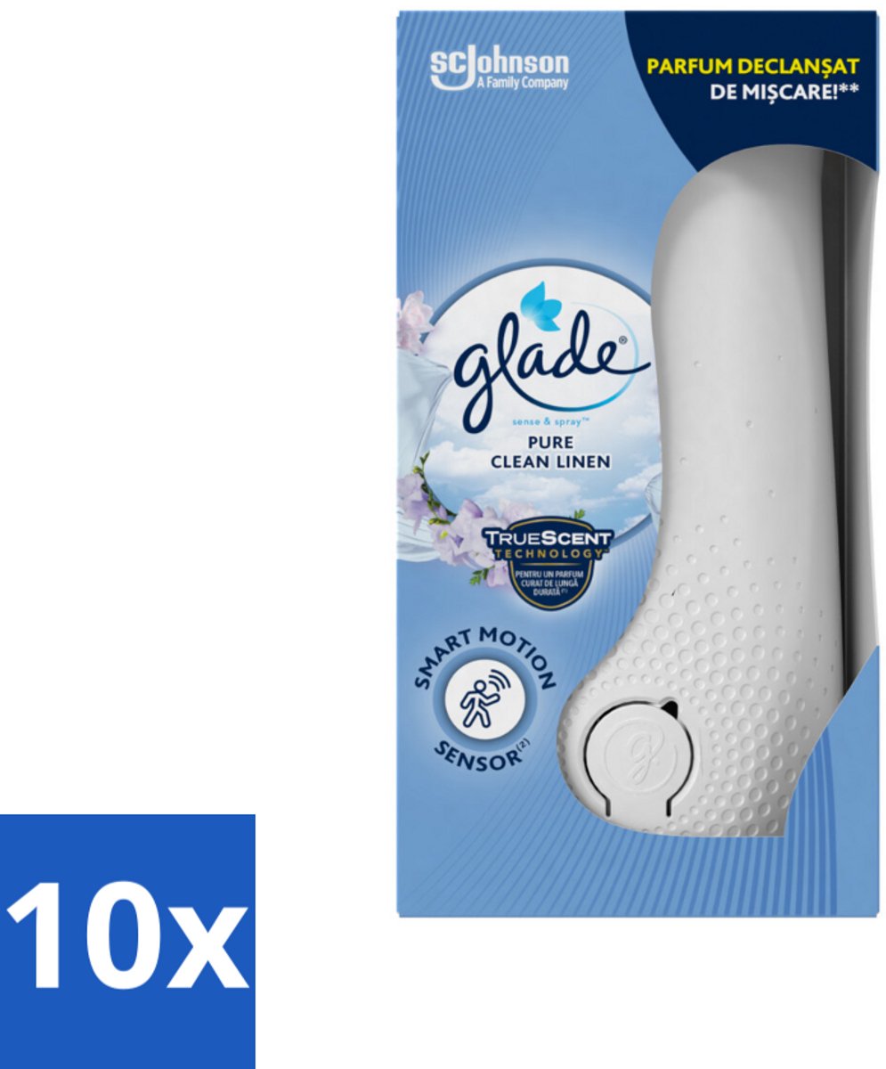 10 x Glade - Houder Sense & Spray - Pure Clean Linen - 18 ml - Luchtverfrisser - Geurverspreiding - Bewegingssensor - Frisse Geur - Pure Clean Linen