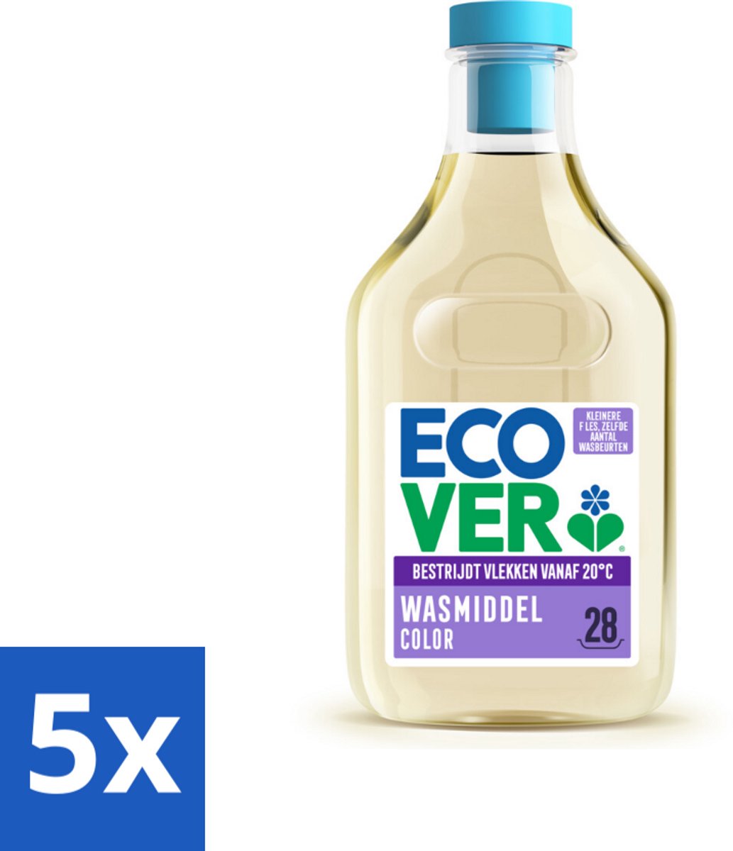 5 x Ecover - Vloeibaar wasmiddel - Color - Appelbloesem & Freesia - 1 liter - 28 wasbeurten - Vloeibaar Wasmiddel - Kleuren Herstellen - Vlekken Verwijderen - Biologisch Afbreekbaar - Plantaardig Wasmiddel