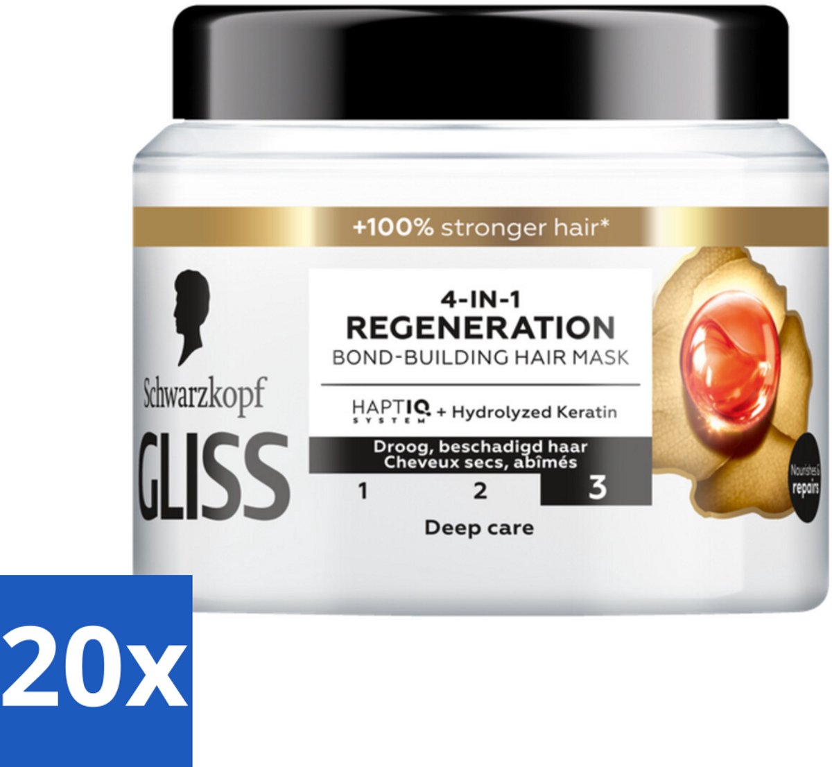 20 x Gliss - Haarmasker - 4in-1 Hair Mask - Voor Diep Herstel - 400 ml - Haarmasker - Haarherstel - Beschadigd Haar - Glanzend Haar - Haarvoeding