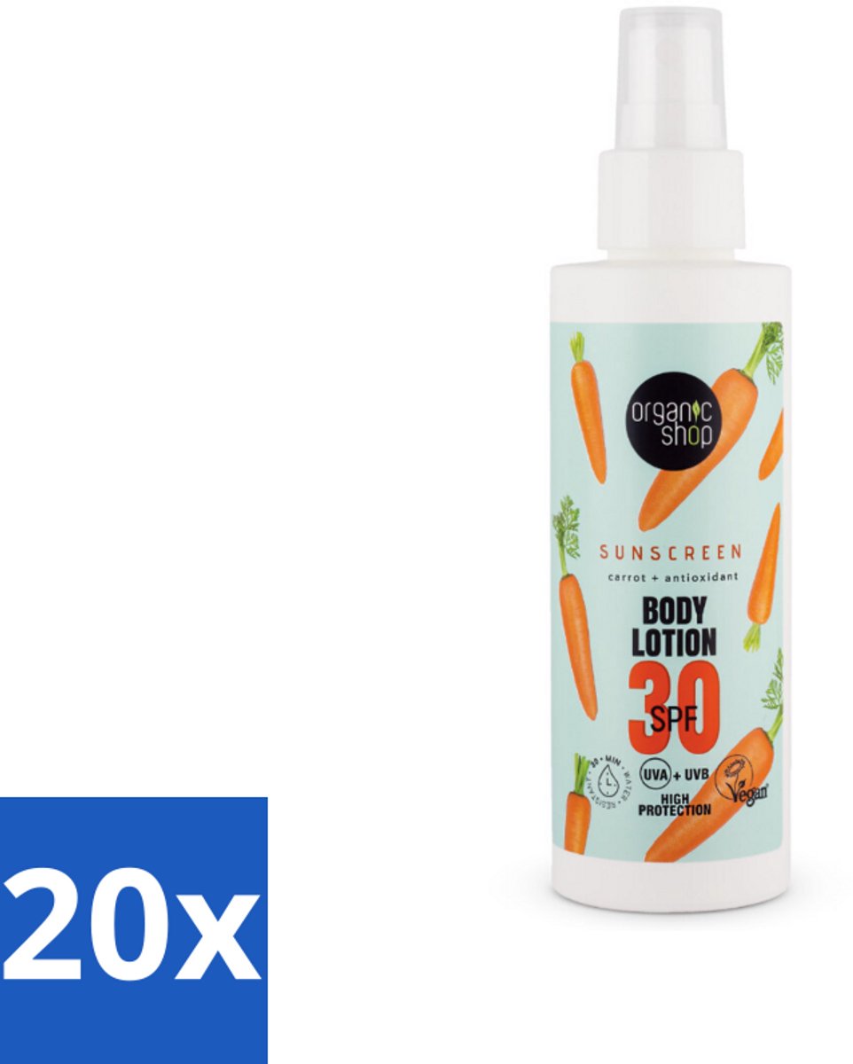 20 x Organic Shop - Zonnebrandcrème SPF 30 - Bescherming tegen de Zon - 150 ml - Zonbescherming - Zonnebrandcrème - SPF 30 - Natuurlijke Zonbescherming - Antioxidanten