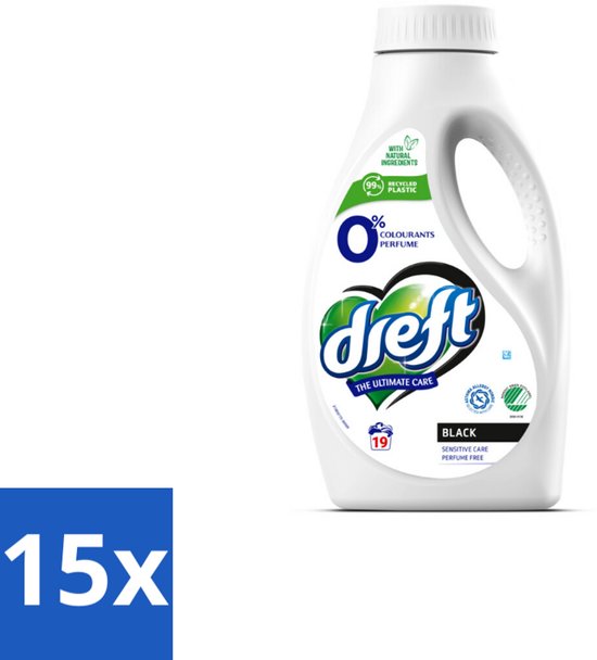 15 x Dreft - Vloeibaar Wasmiddel - 0% Donkere Was - Kleurbescherming - 19 Wasbeurten - Donkere Was - Kleurbescherming - Gevoelige Huid - Parfumvrij - Milde Was