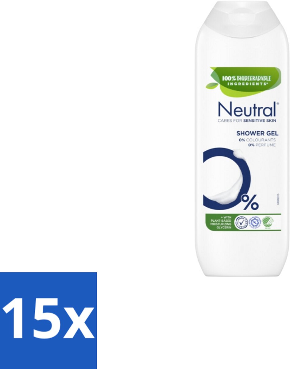 15 x Neutral - Douchegel - Gevoelige huid - Parfumvrij - 250 ml - Gevoelige Huid - Parfumvrije Douchegel - 0% Parfum - 0% Kleurstof - Milde Douchegel