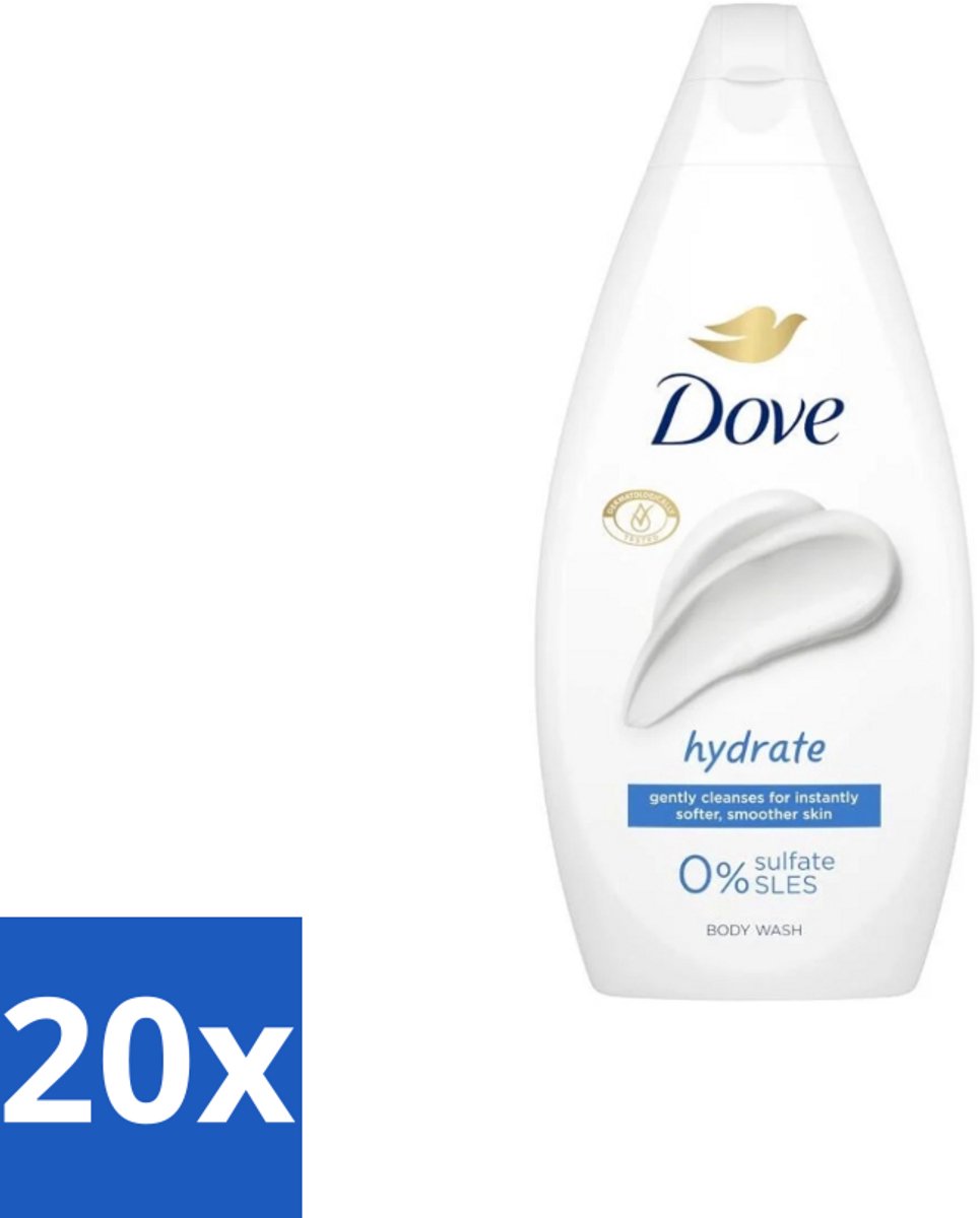 20 x Dove Douchecrème - Hydrate - 450 ml - Douchegel - Hydraterende Douchegel - Zachte Huid - Droge Huid Verzachten - Mild Reinigen