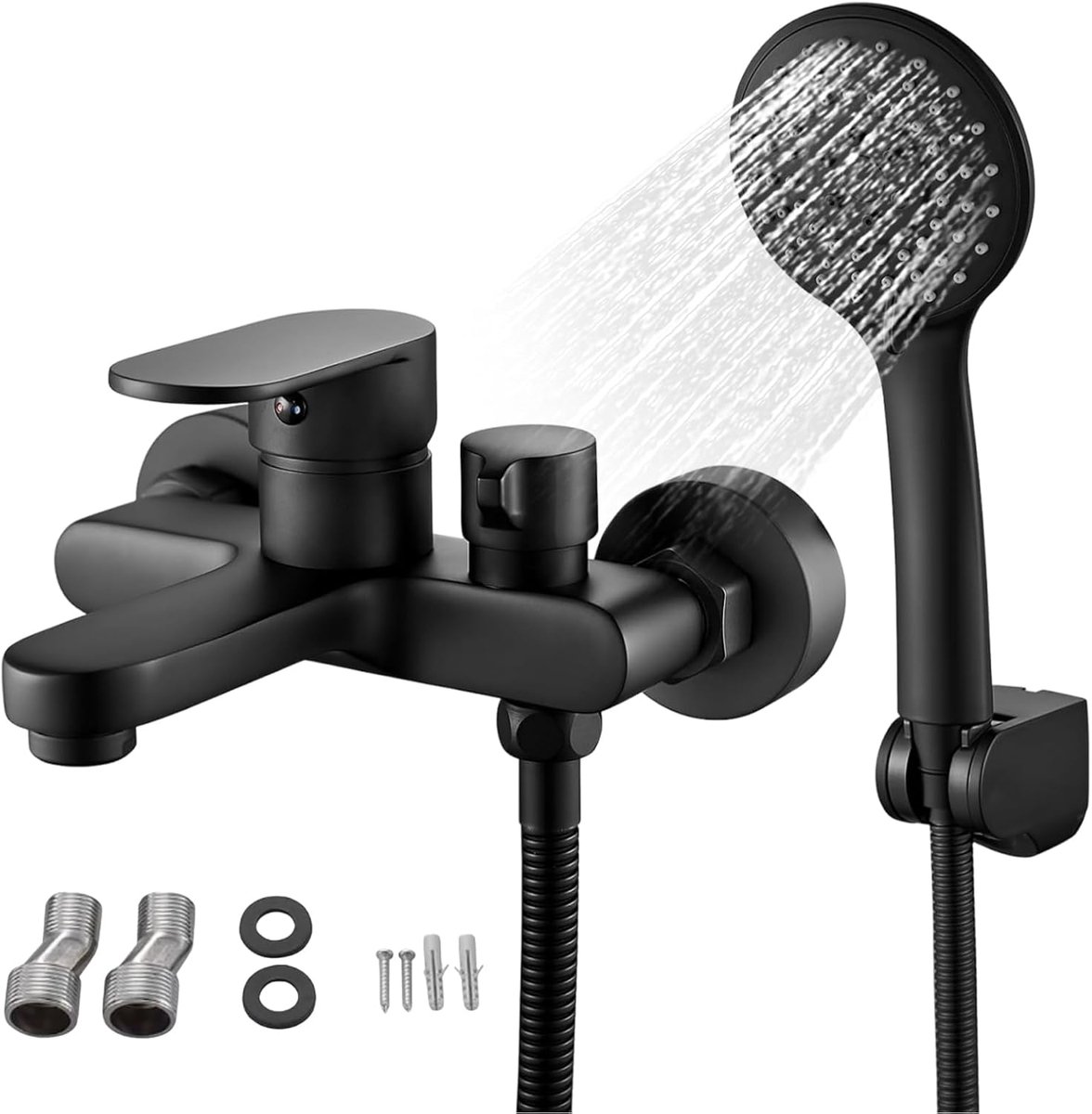 Badkraan zwart met handdouche - messing mengkraan - modern design - voor luxe badkamerervaring - ShopVlot
