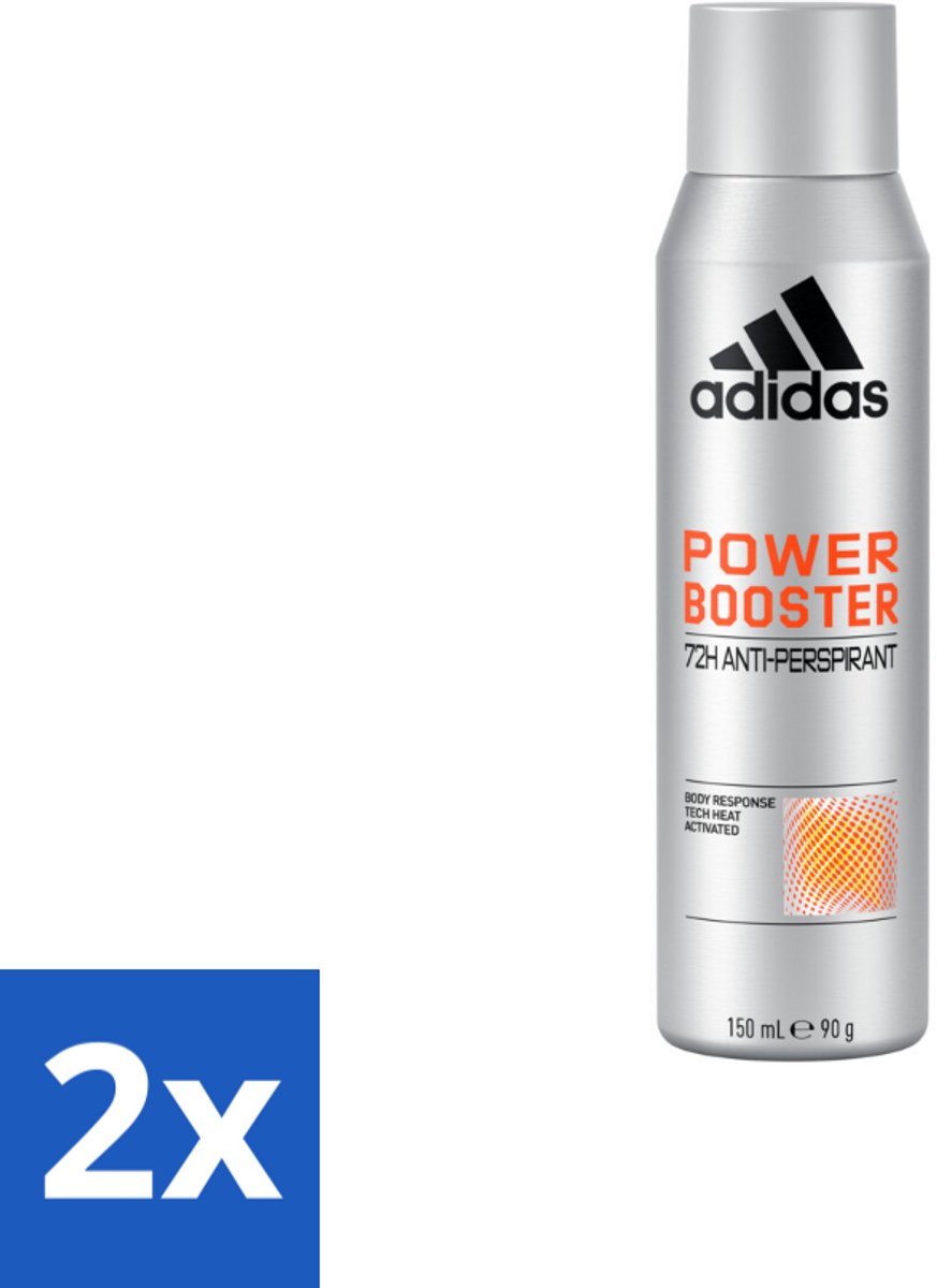 2 x Adidas – Deodorant Spray – Power Booster – 150 ml - Anti-transpiratie - Droge Huid - Frisheid - Geur - Sport
