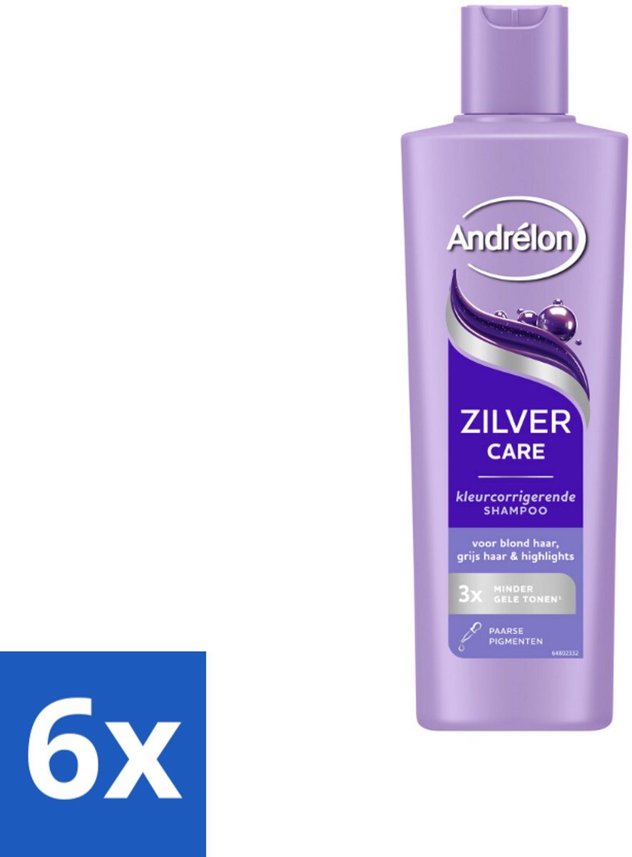 6 x Andrélon – Shampoo – Zilver Care – 250 ml - Zilver Care Shampoo - Koele Haarkleur - Kleurcorrectie - Gele Tonen - Koperkleurige Tonen