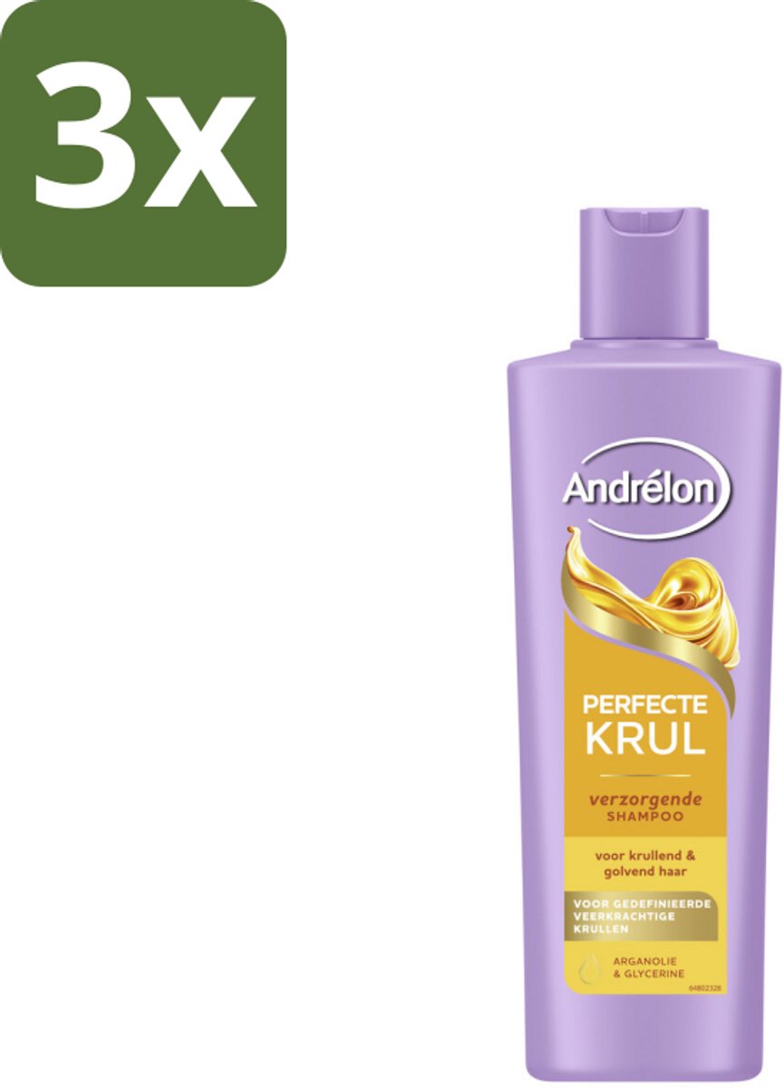 3 x Andrélon – Shampoo – Perfecte Krul – 250 ml - Krullen Verzorging - Krulshampoo - Kruldefinitie - Pluisvrij Haar - Krulverzorging