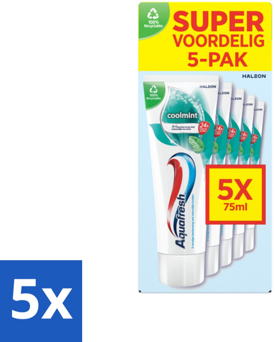 5 x Aquafresh Tandpasta Coolmint - Fris en Beschermend - Voordeelverpakking - 5 tubes - Tandpasta - Frisse Adem - Gaatjes - Tandplak - Fluoride