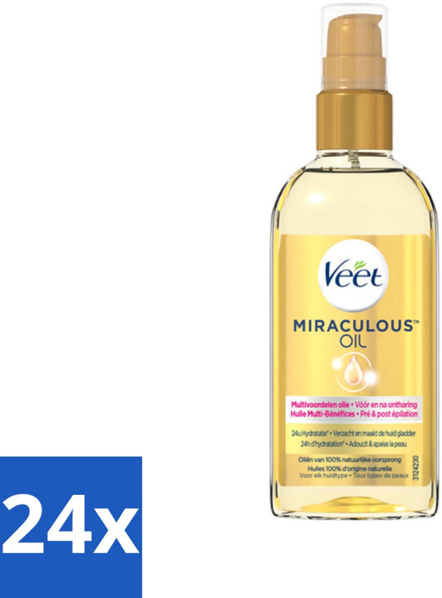 24 x Veet - Aftercare - Natuurlijke Voedende Olie - Voor & Na Ontharing - 100 ml - Ontharings-olie - Nabehandeling Ontharing - Hydraterende Olie - Natuurlijke Olie - Veet Miraculous
