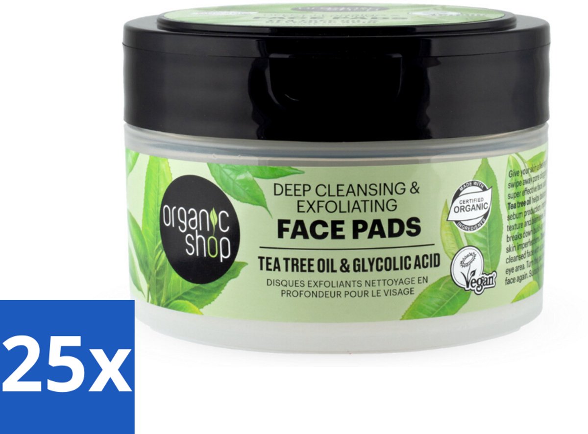 25 x Organic Shop - Face Pads Deep Cleansing - Verfrissend en Reinigen - 20 Pads - Voordeelverpakking - 25 stuks