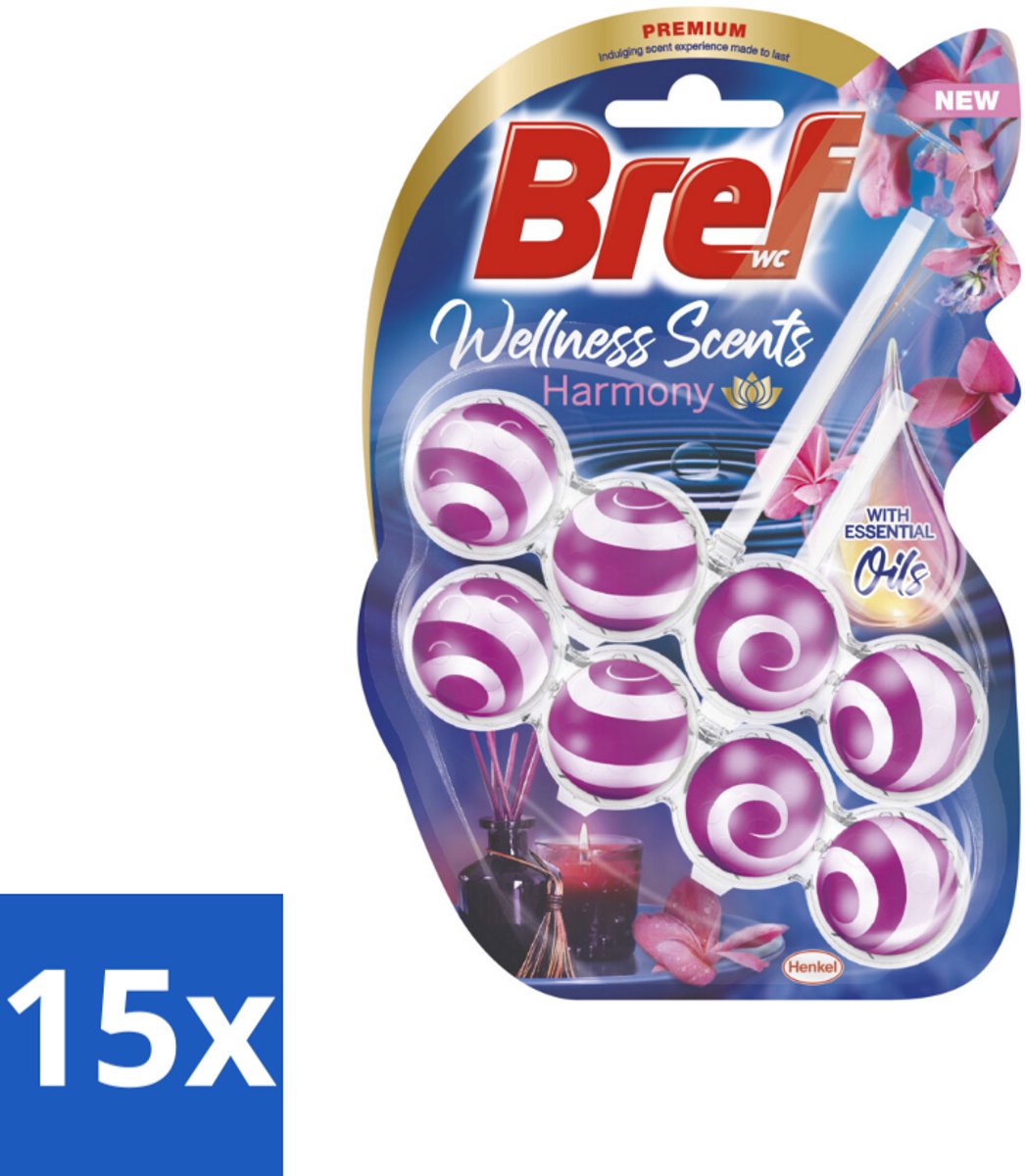 15 x Bref Wellness Scents Harmony - Toiletblok - Verzorgende Geur - 2 Toiletblokjes - Toiletblok - Wc-hanger - Reiniging - Geur - Kalkbestrijding