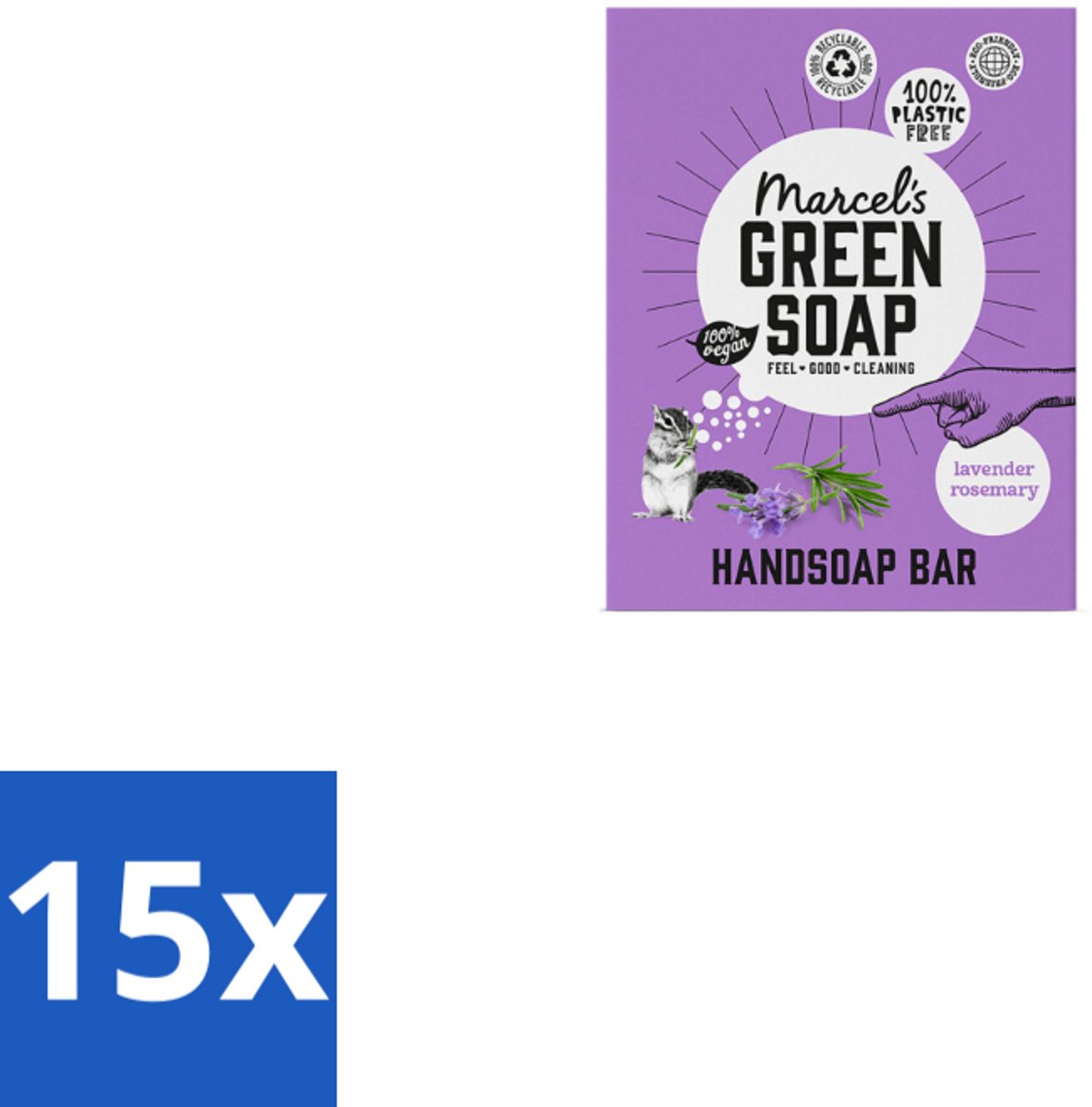 15 x Marcel's Green Soap - Handzeep Bar - Lavendel & Rozemarijn - Zachte verzorging - 90 gr - Handzeep Bar - Natuurlijke Handzeep - Vegan Handzeep - Milieuvriendelijke Handzeep - Lavendel En Rozemarijn