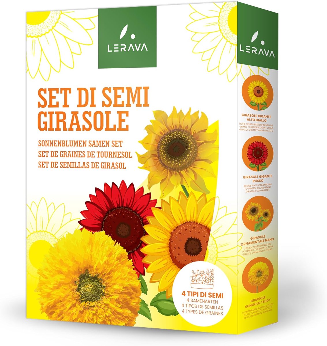 Zonnebloemzaden 4 soorten - hoge gele reuzenzonnebloem - rode reuzenzonnebloem - dwerg sierzonnebloem - ShopVlot