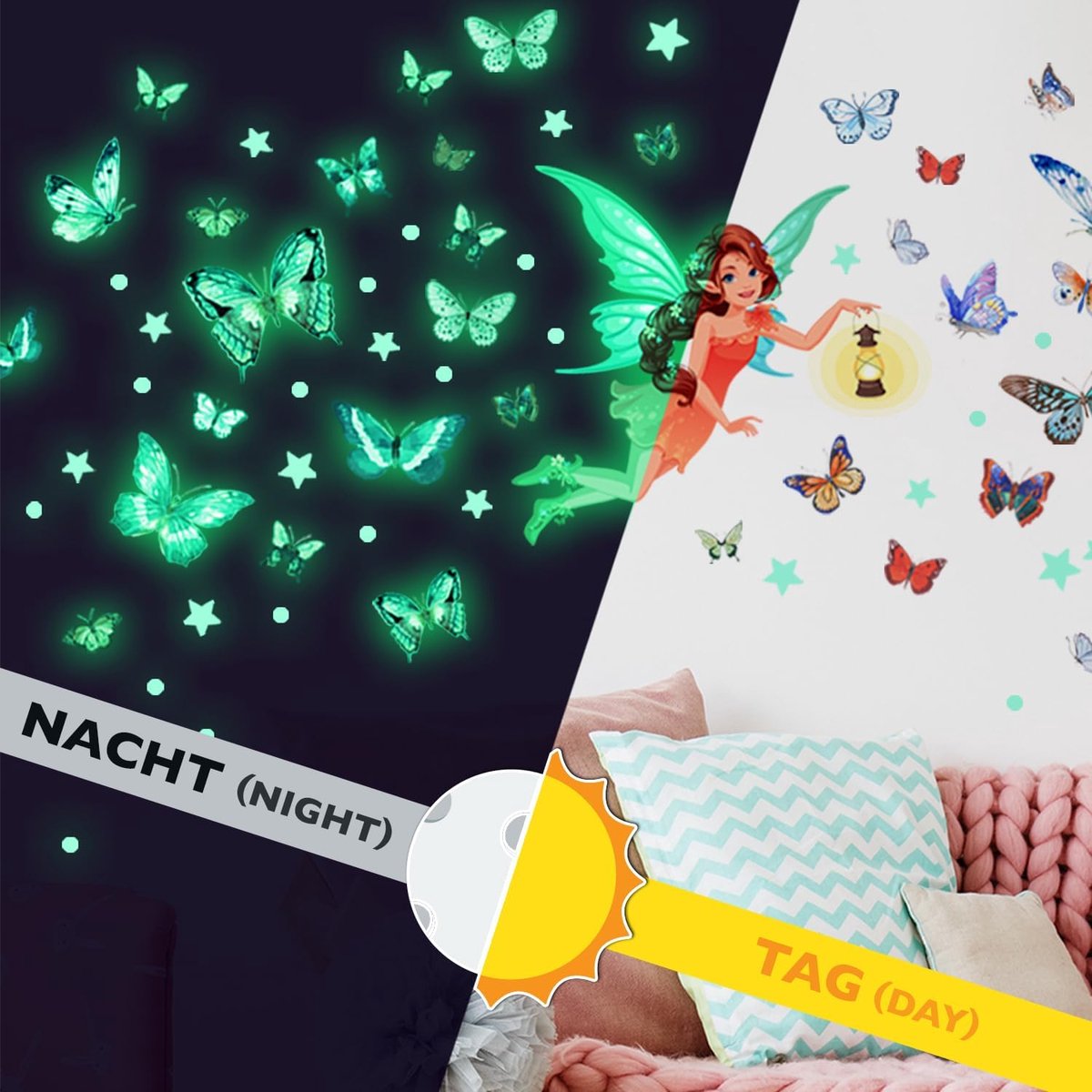 Wandsticker - 71 stuks - lichtgevende fee - zelfklevend - sfeervolle decoratie voor kinderkamer - ShopVlot