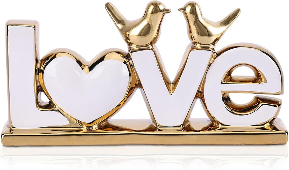 Standbeeld liefde met vogels - keramisch decor - moderne woondecoratie - perfect voor salontafel - ShopVlot