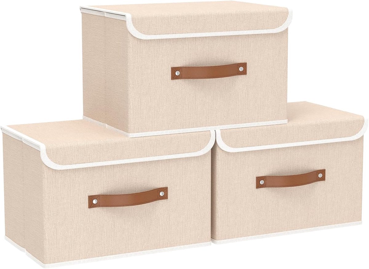 Opbergbakken 3 Stuks met Deksel - Vouwbare Stoffen Dozen - Wasbaar - Voor Kledingopslag - ShopVlot