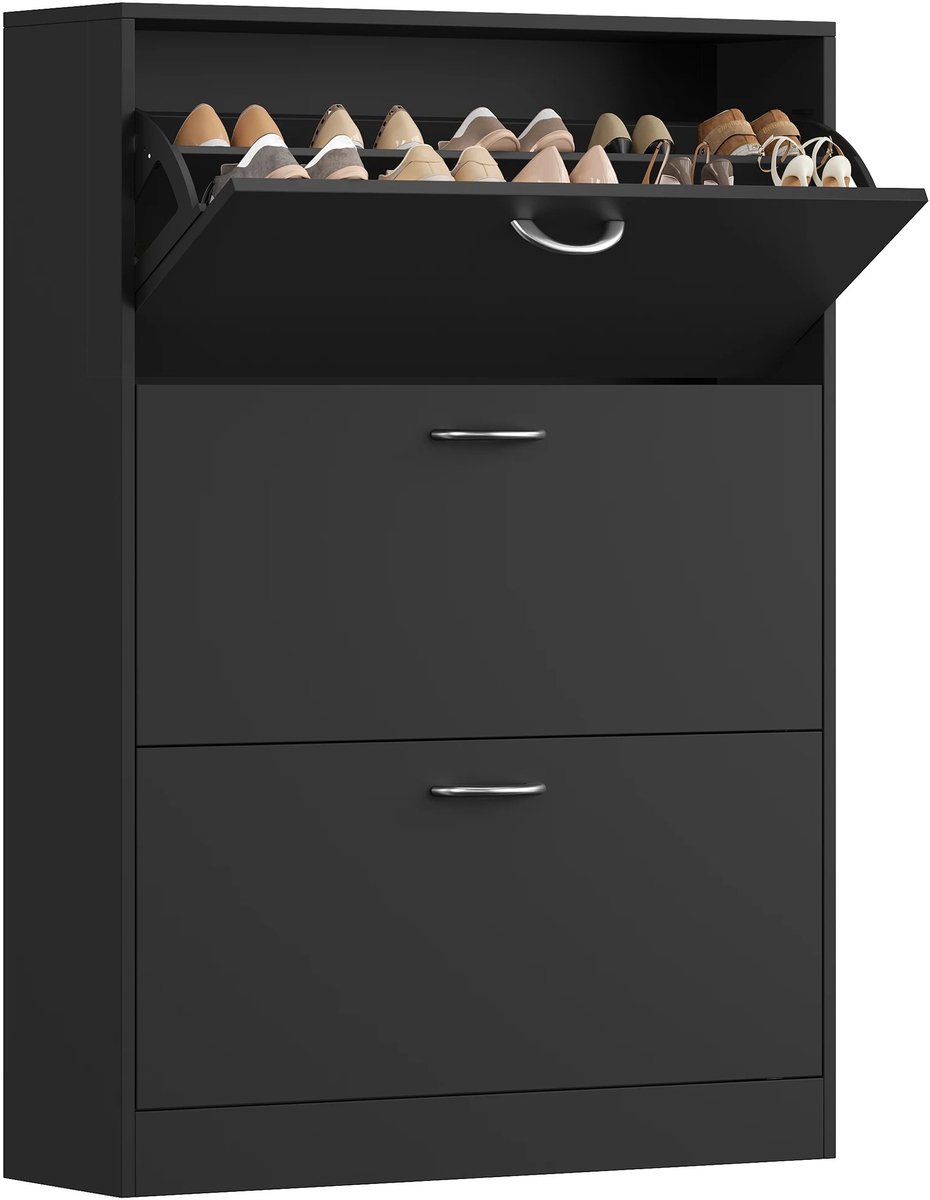 Brandistry - Schoenenkast - Schoenen Opbergkast - Schoenenrek - Ruimtebesparend - 16 Paar Schoenen - 110x80x23,5 Cm - Zwart