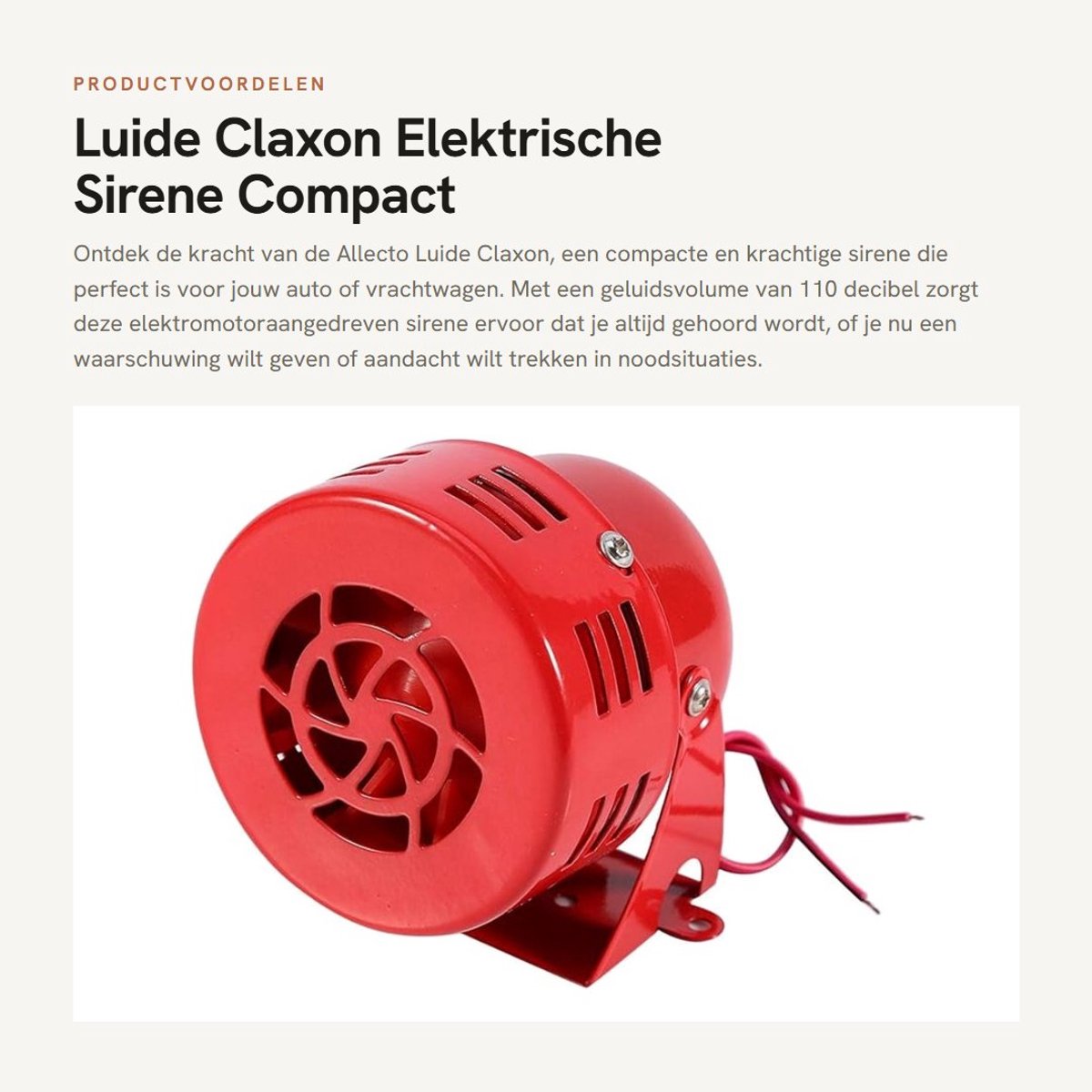 Dailygoods - Luide Claxon - Elektrische Sirene - Compact en Klein - Rood - Geschikt voor Auto en Vrachtwagen - 12V