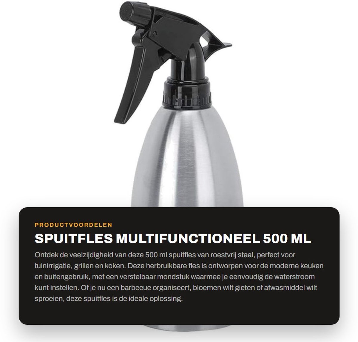 Dailygoods- Spuitfles 500 ml - Roestvrij Staal - Verstelbaar Mondstuk - Multifunctioneel - Ergonomische Handgreep - Voor Tuinirrigatie en Koken - Verstuiver