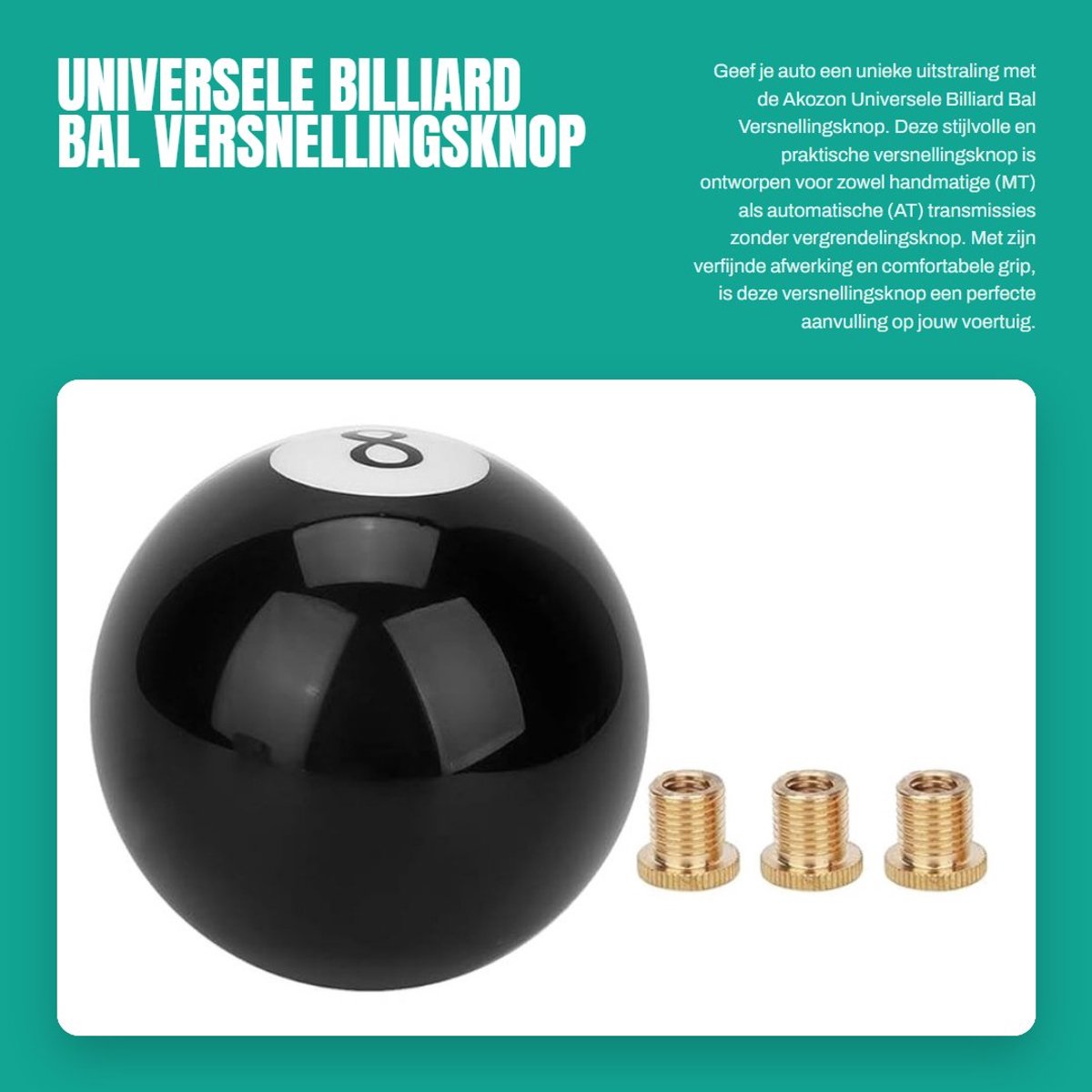Dailygoods - Universele Billiard Bal Versnellingsknop - Geschikt voor Auto's - Stijlvol ontwerp - Zwart - Comfortabele grip - Perfecte pasvorm - Auto-...