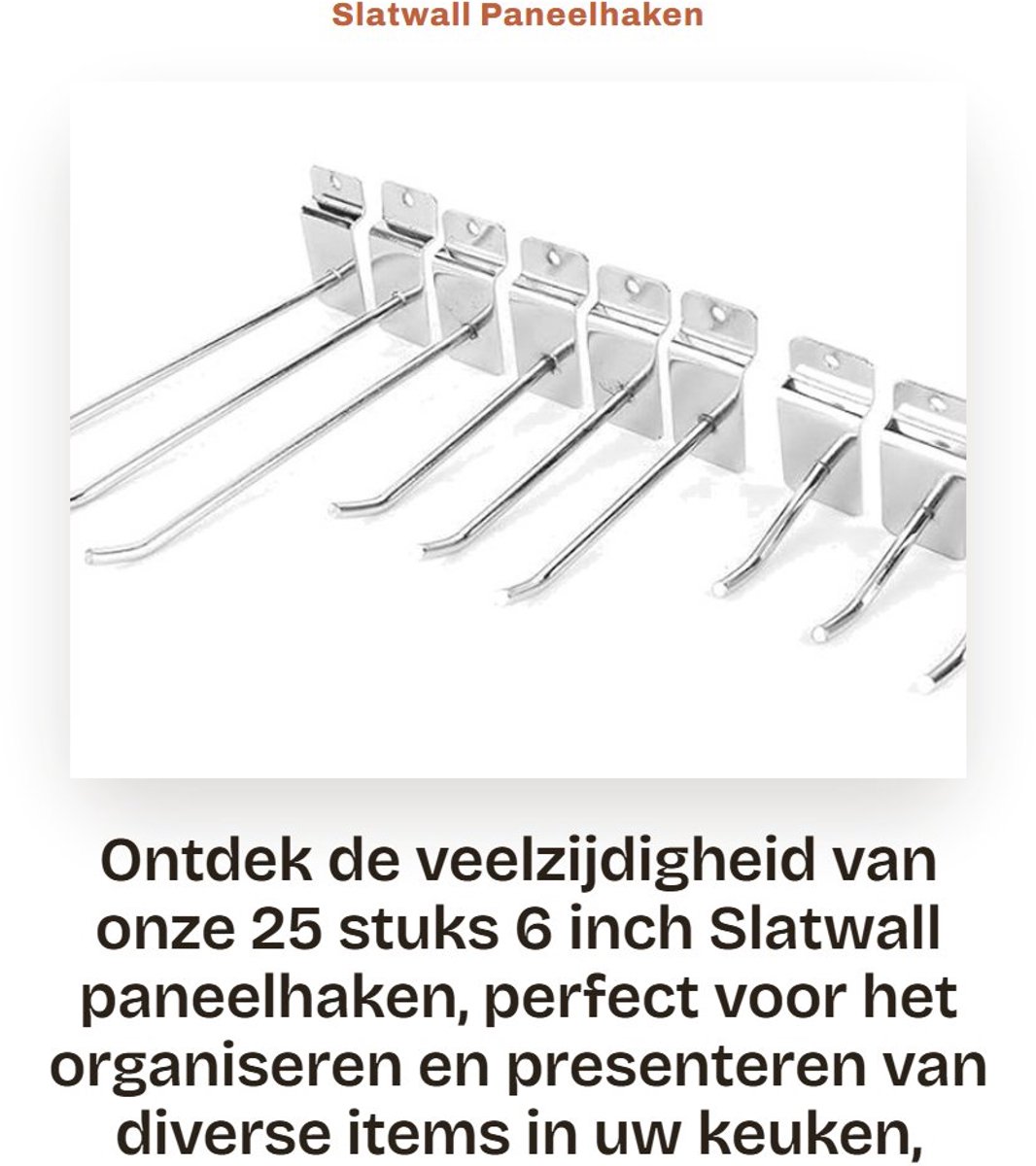 Dailygoods- Slatwall Haken 25 Stuks - 6 Inch - Roestvrij Staal - Wanddisplay Haken - Duurzaam - Geschikt voor Keuken/Garage - Displayhaken