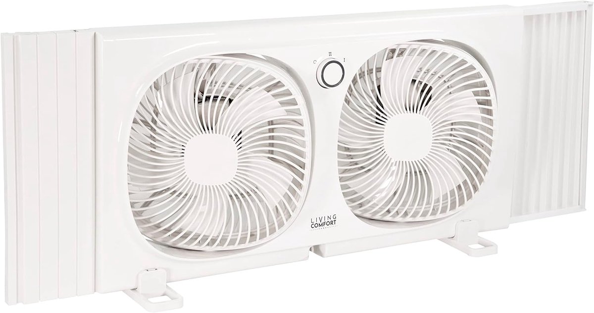 Dubbele Raamventilator - Ventilator met dubbele kop - Frisse Lucht Creëren - 180° Draaibare Koppen - 229 cm - Wit