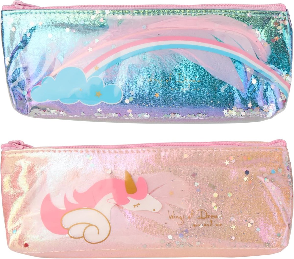Eenhoorn Pennenetui - Etui Meisjes - Schoolspullen Opbergen - Grote Capaciteit - 22 x 8 cm - Roze Blauw
