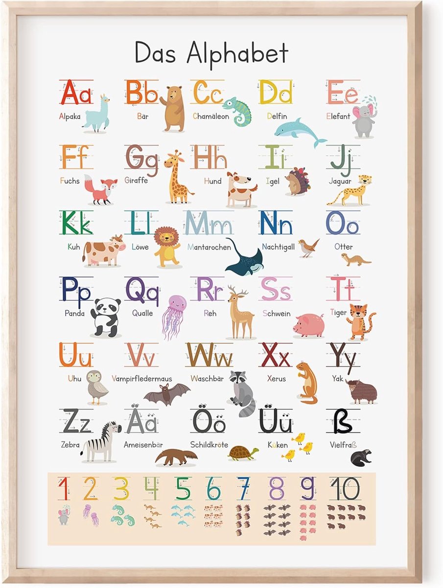 Leerposter Alfabet - ABC Kaart - Kinderen Leren - Extra Oefenbladen - DIN A2 - Multicolor