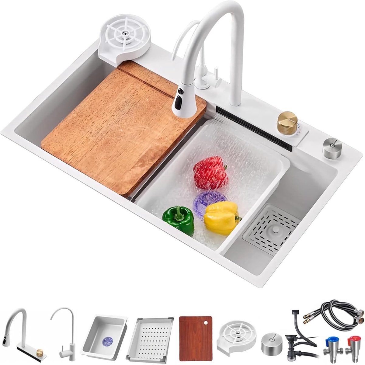 Dailygoods- Gootsteen Grote Capaciteit - Roestvrij Staal - Enkele Spoelbak - Uittrekbare Keukenkraan - Verschillende Installatiemethoden - Ideaal voor Grote Gezinnen