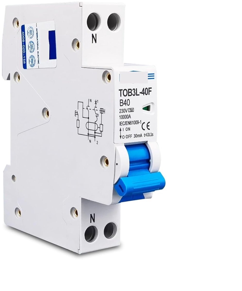Automatische Schakelaar - Stroomonderbreker Differentieel - Elektrische Beveiliging - B Curve RCBO - 1P + N - Grijs
