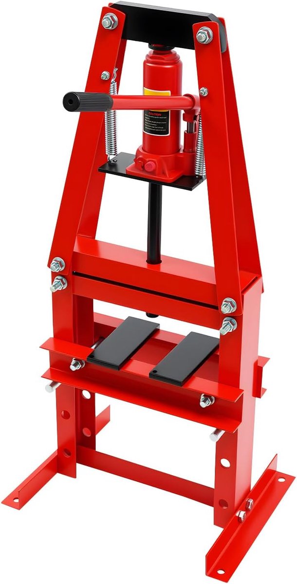 Hydraulische Werkplaatspers - Framepers Lagerpers - Onderdelen Monteren - In hoogte verstelbaar - 6 Ton Druk - Rood
