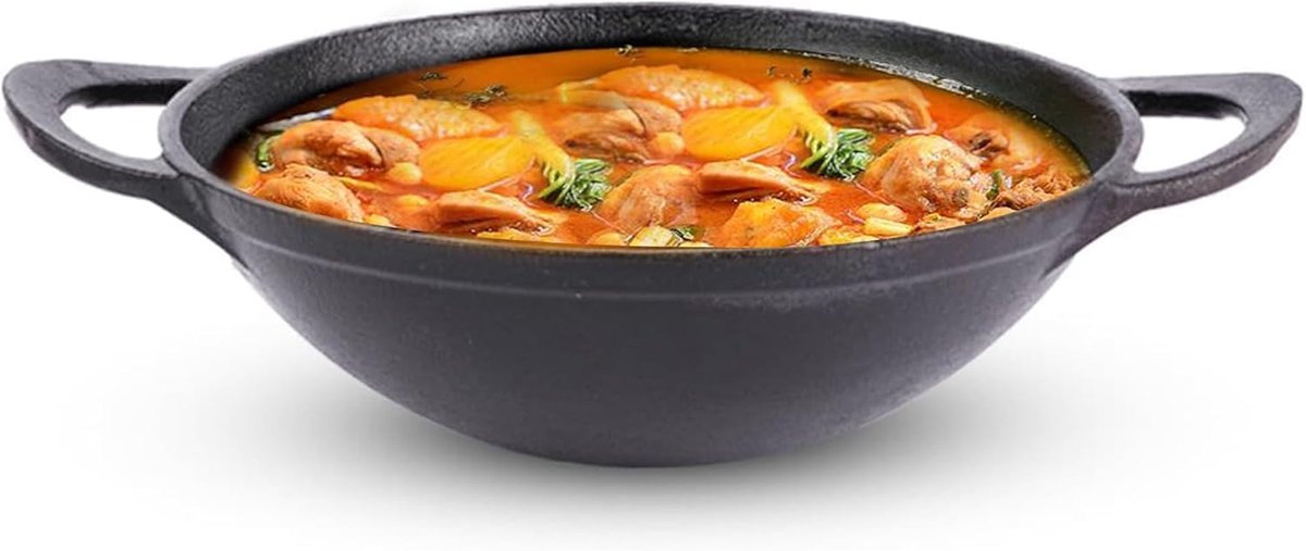 Gietijzeren Kadai Koekenpan Wok Koken en Frituren Natuurlijk Anti-aanbak 203cm 14ltr Zwart