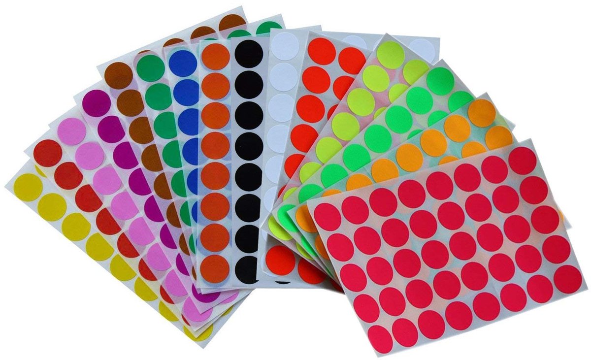 Dailygoods- Ronde Stickers 19 mm - 16 Kleuren - Zelfklevend Labelpapier - Stippen Stickers - Organiseren - Ideaal voor Kantoor/School - Etiketten