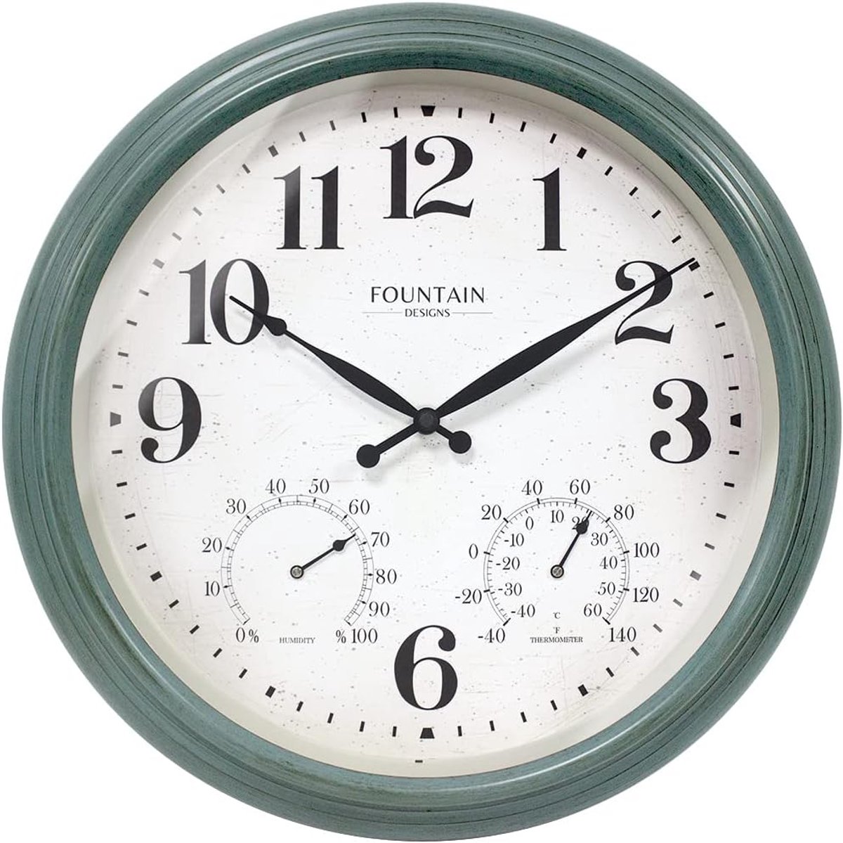 Buitenklok met thermometer - Weerstation wanddecoratie - Binnen en buiten - Analoge weerindicatie - 457 cm diameter - Antiek groenblauw