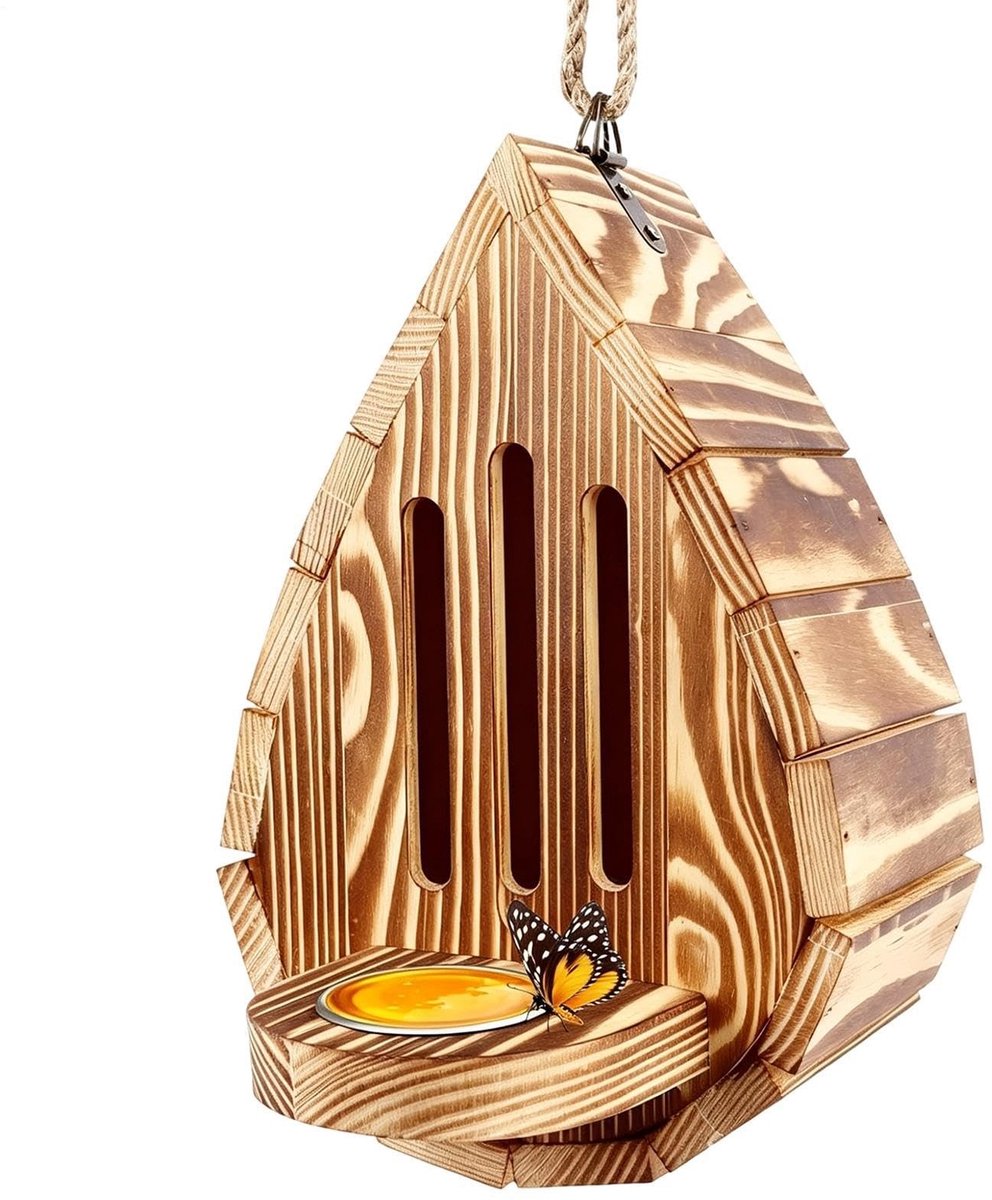 Dailygoods- Vlinderhuis weerbestendig - Houten Insectenhotel - Decoratieve Tuindecoratie - Habitat voor Vlinders - Voor Tuin/Balkon - Educatieve Toevoeging 21 x 14 x 9 cm