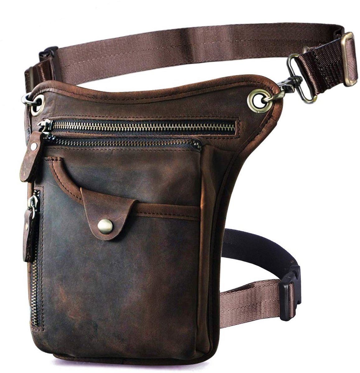 Solidchoice- Heuptas Echt Leer - Heuptas Heren - Heuptas Wandelen - Heuptasje Motorfiets - Heuptas Klein - Afmetingen 15x3,5x22 cm